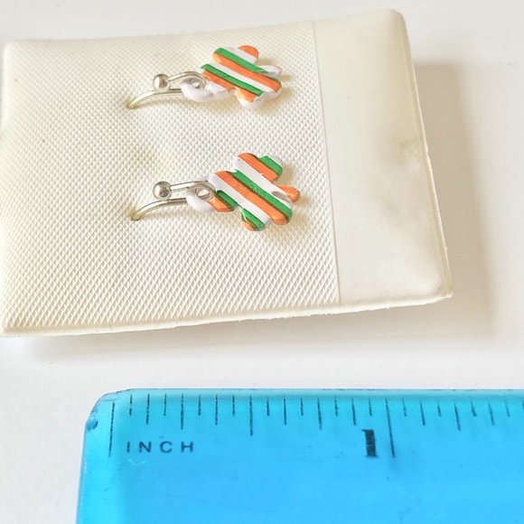 Irish Flag Shamrock Earrings Enamel Green Orange St Patricks Day Celtic Clover - Picture 6 of 7